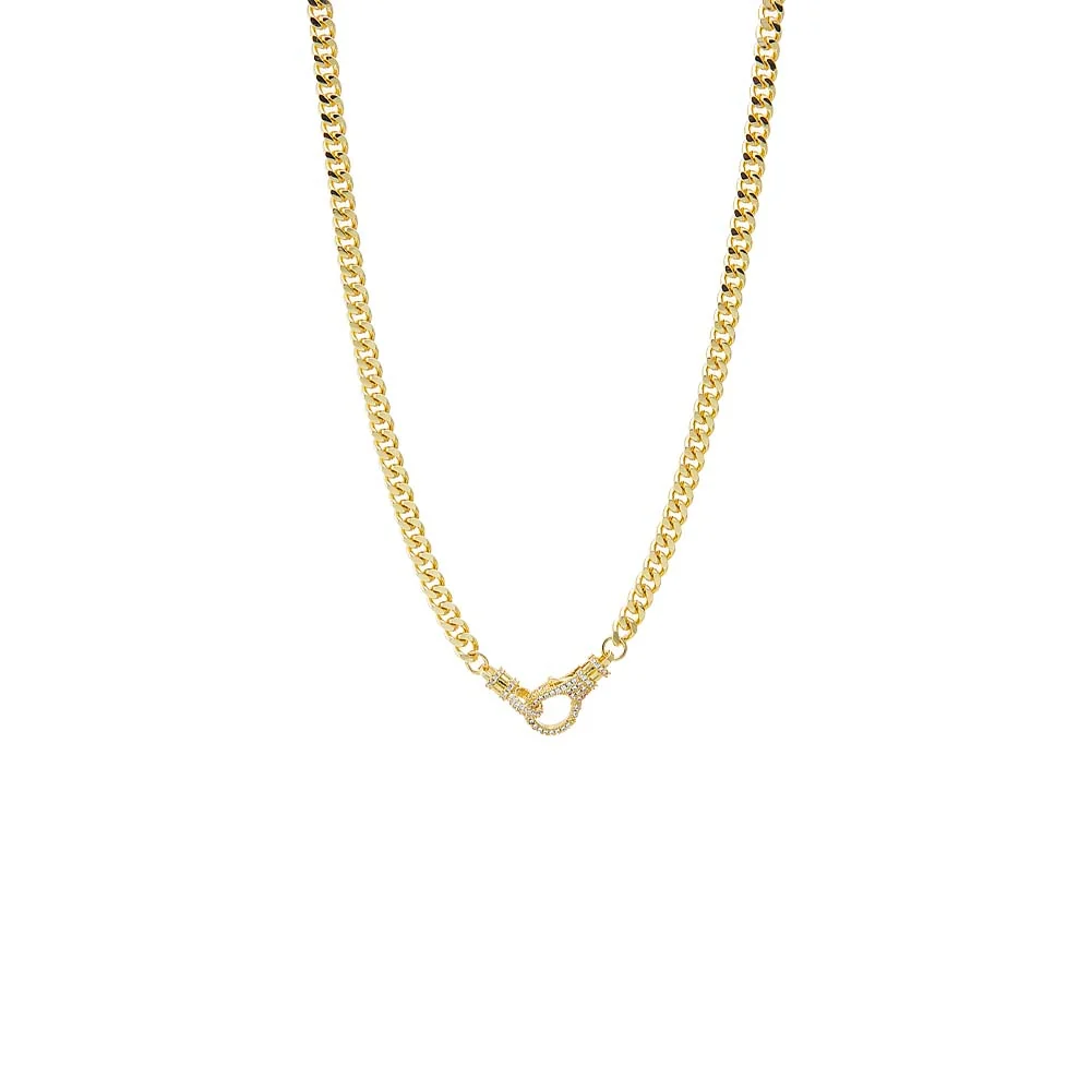 Pave Lobster Clasp Gold Cuban Link Chain Necklace