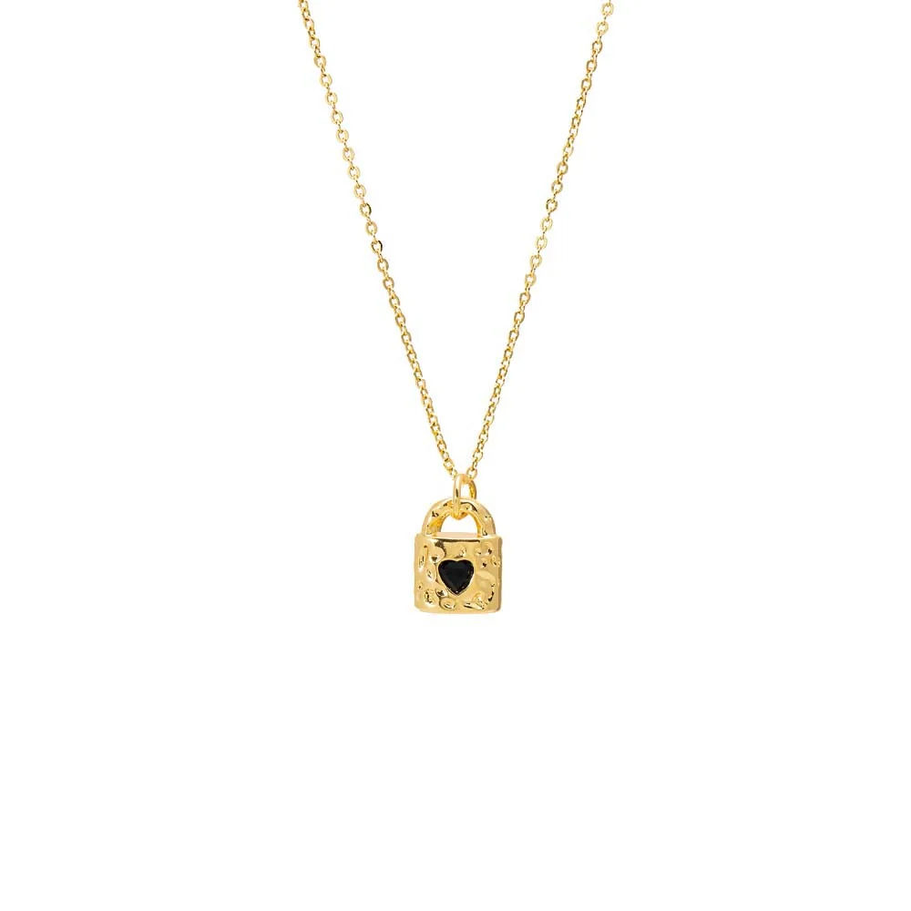 Black Onyx Heart Lock Necklace