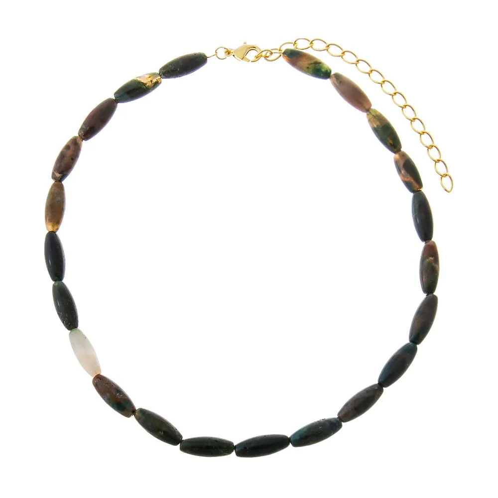 India Agate Oval Rice Beaded Choker Necklace