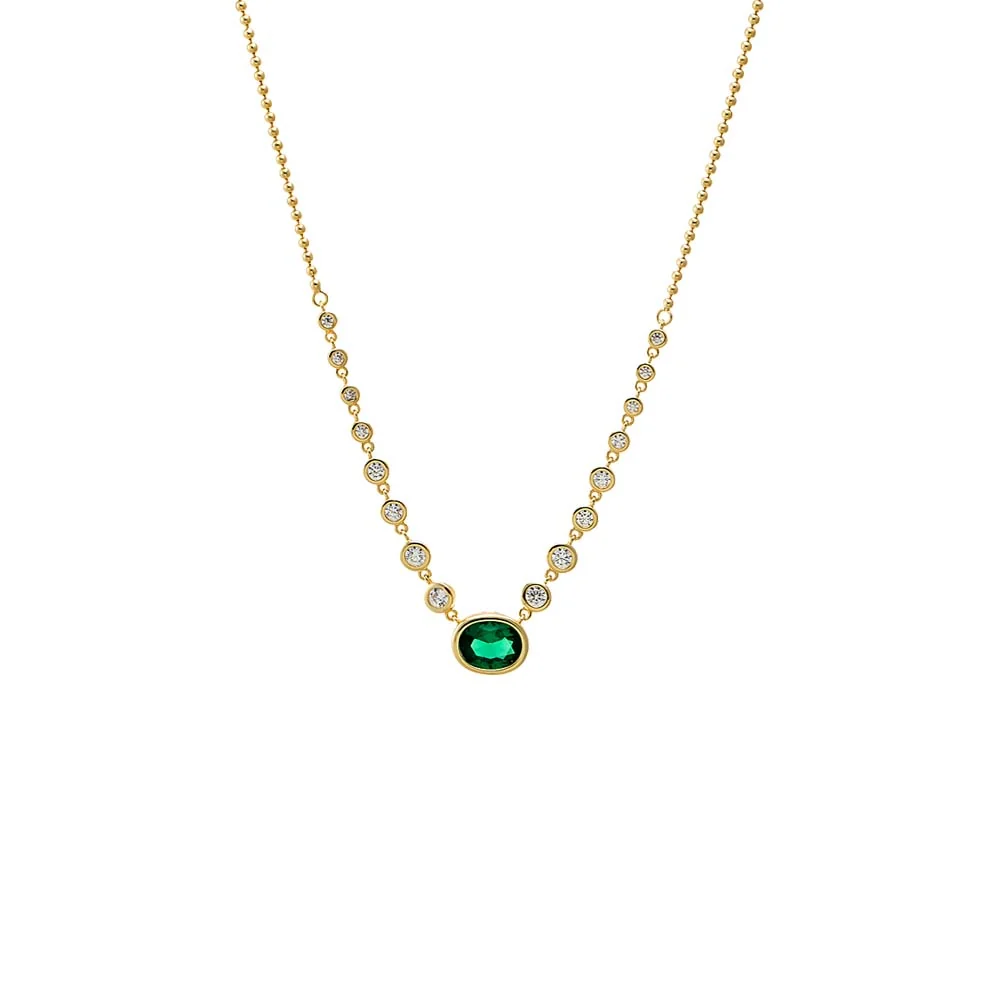 Oval Emerald CZ Station Necklace