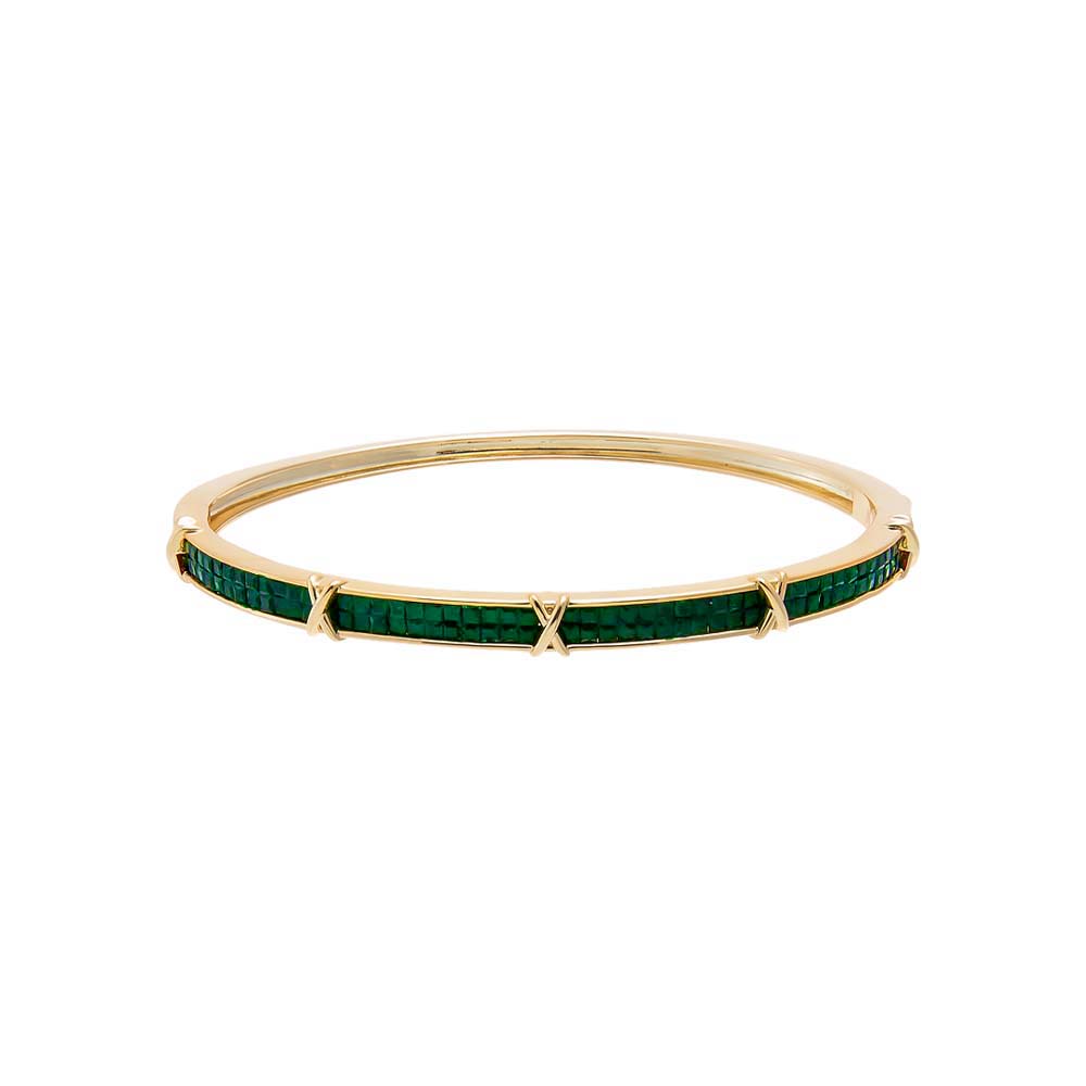 Colored Pave Cross X Gold Bangle