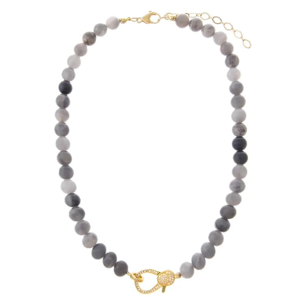 Cloud Crystal Natural Stone Pave Lobster Clasp Necklace