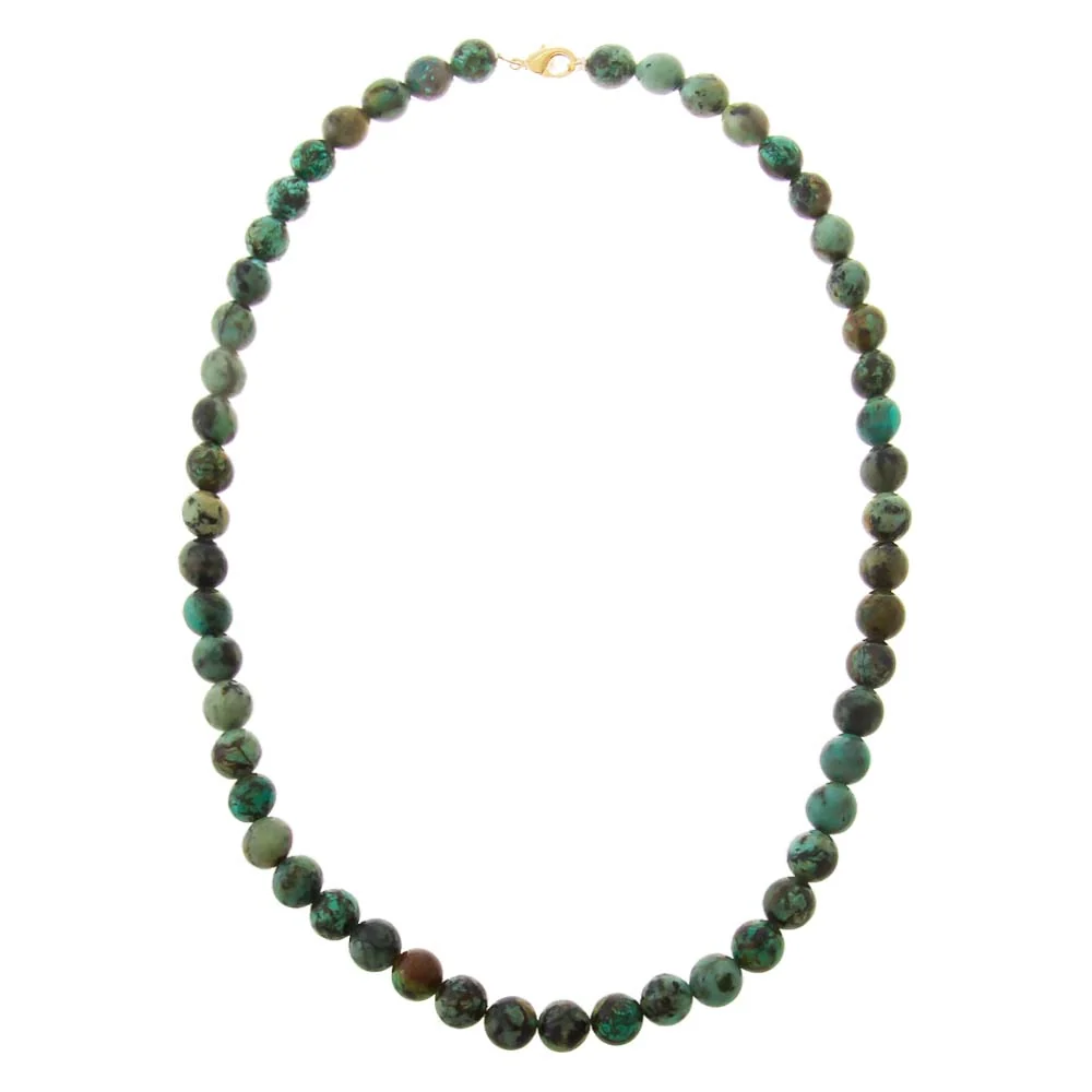 African Turquoise Natural Stone Ball Chain Necklace 10MM