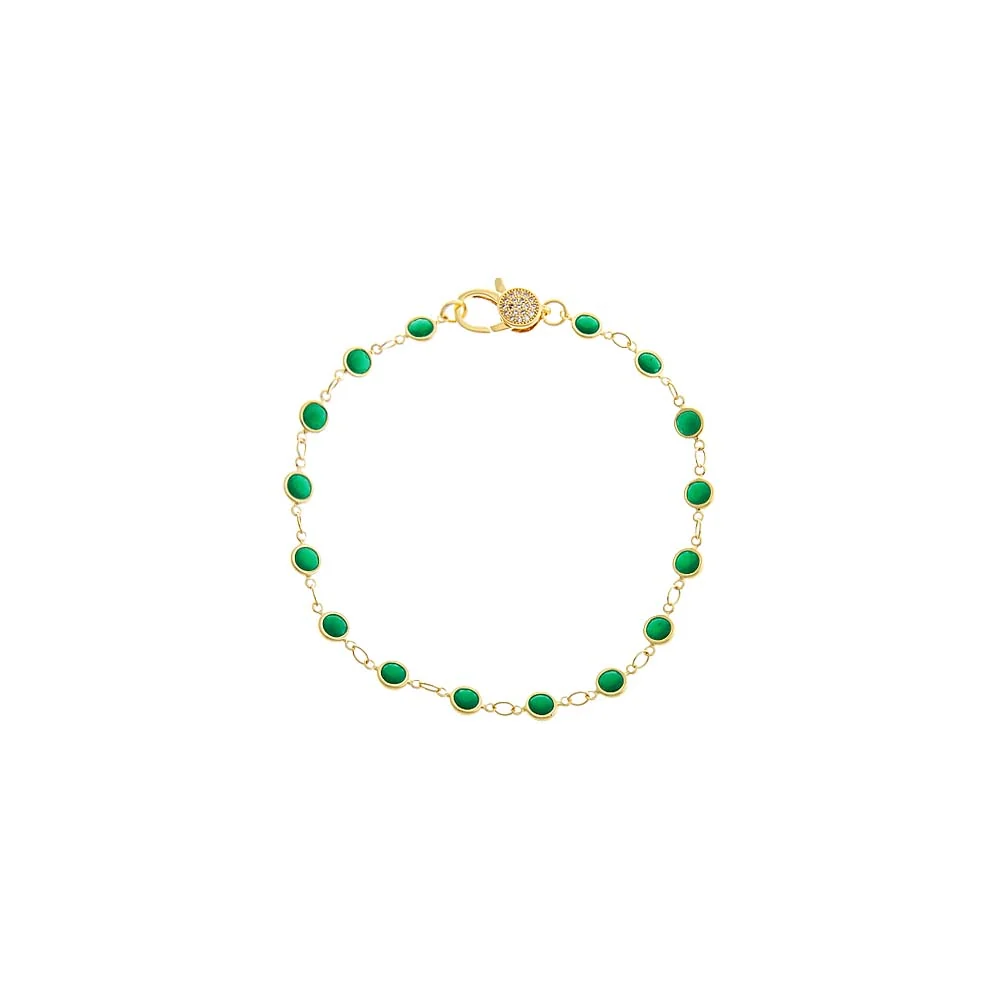 Emerald Green Station Pave Lobster Clasp Link Chain Anklet