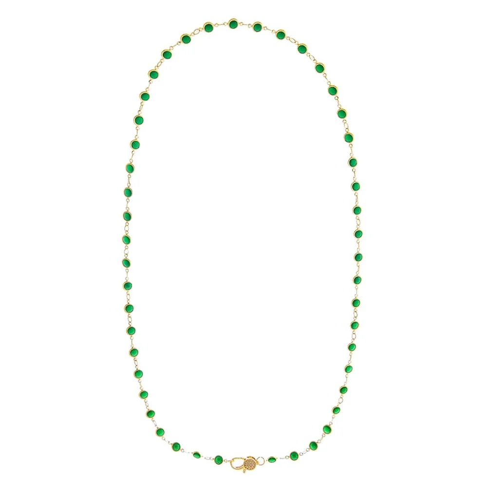 Emerald Green Station Pave Lobster Clasp Link Chain Necklace