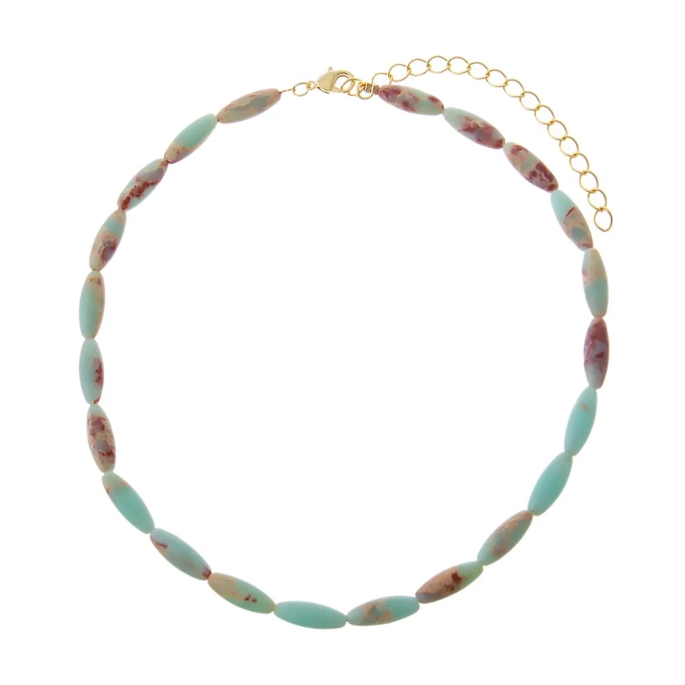 Agalmatolite Oval Rice Beaded Choker Necklace