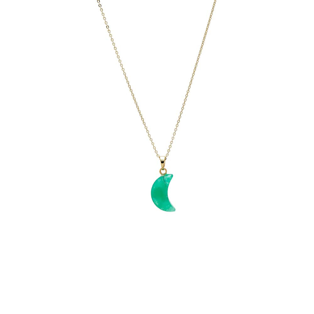 Crescent Moon Natural Stone Pendant Necklace
