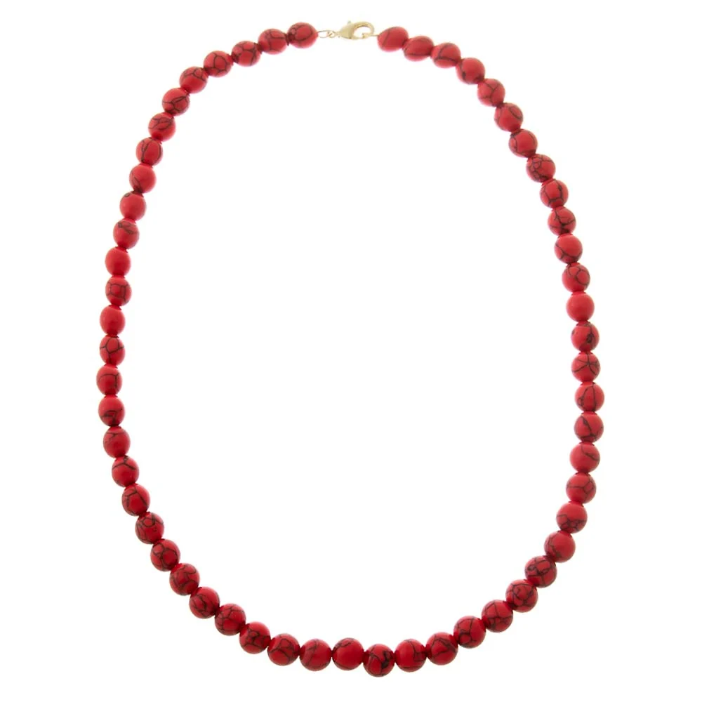 Red Turquoise Natural Stone Ball Chain Necklace 10MM