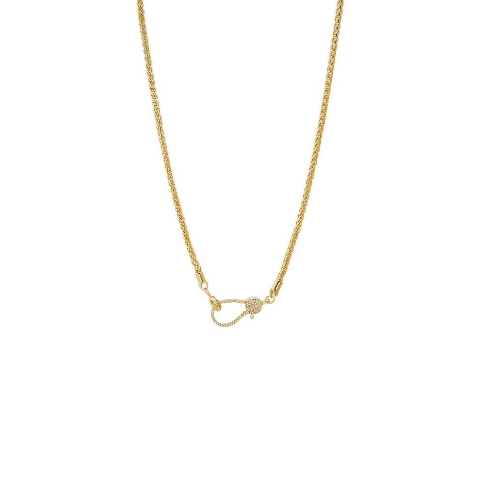 Pave Carabiner Clasp Spiga Chain Necklace