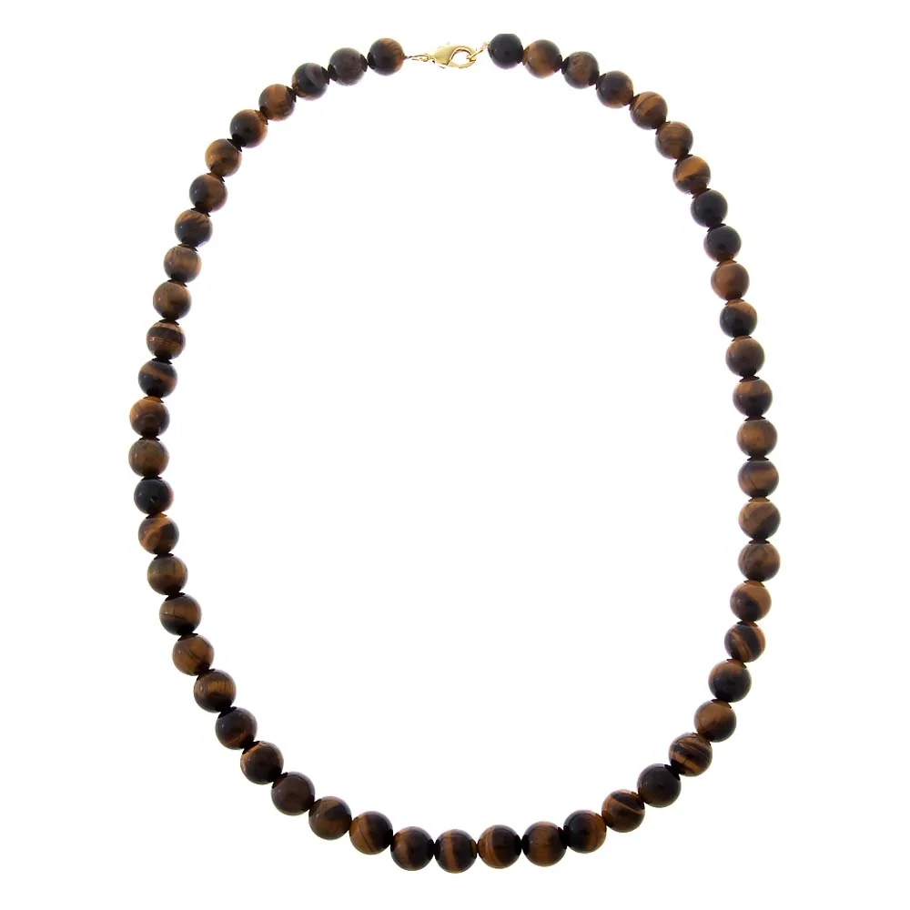 Tiger Eye Natural Stone Ball Chain Necklace 10MM