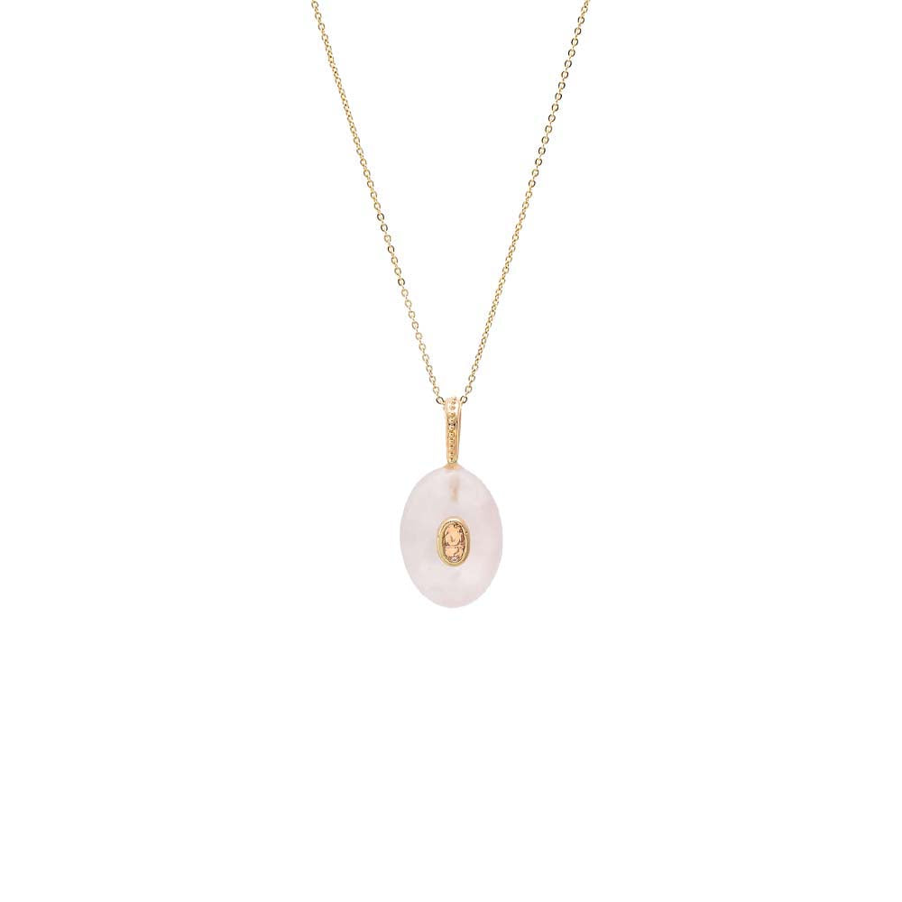 CZ Oval Bezeled Natural Stone Pendant Necklace