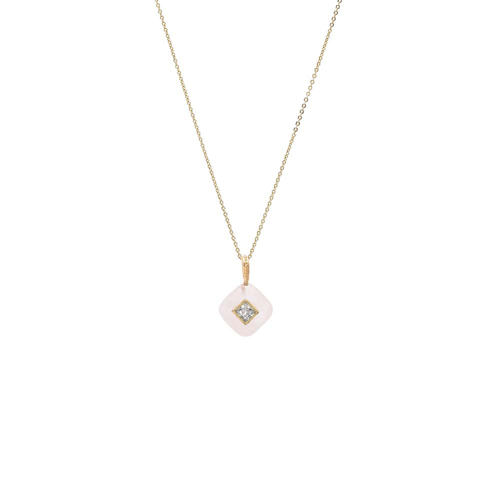 CZ Square Bezeled Natural Stone Pendant Necklace