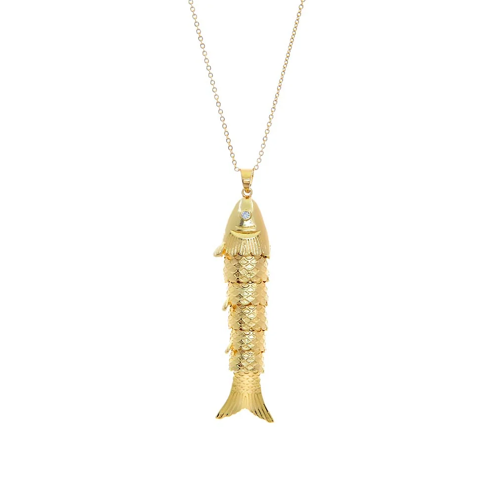 Large CZ Bezel Fish Pendant Necklace