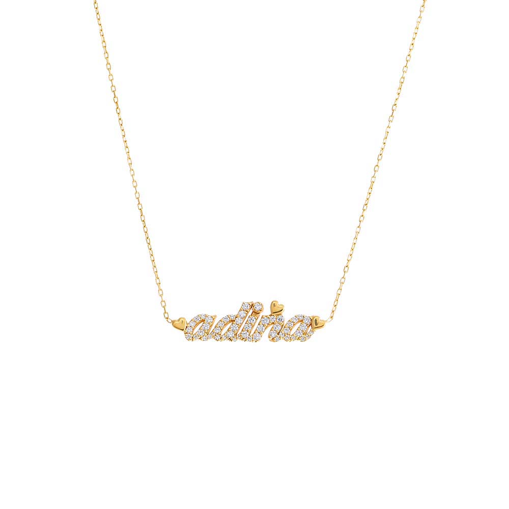 Pave Heart Accented Nameplate Necklace
