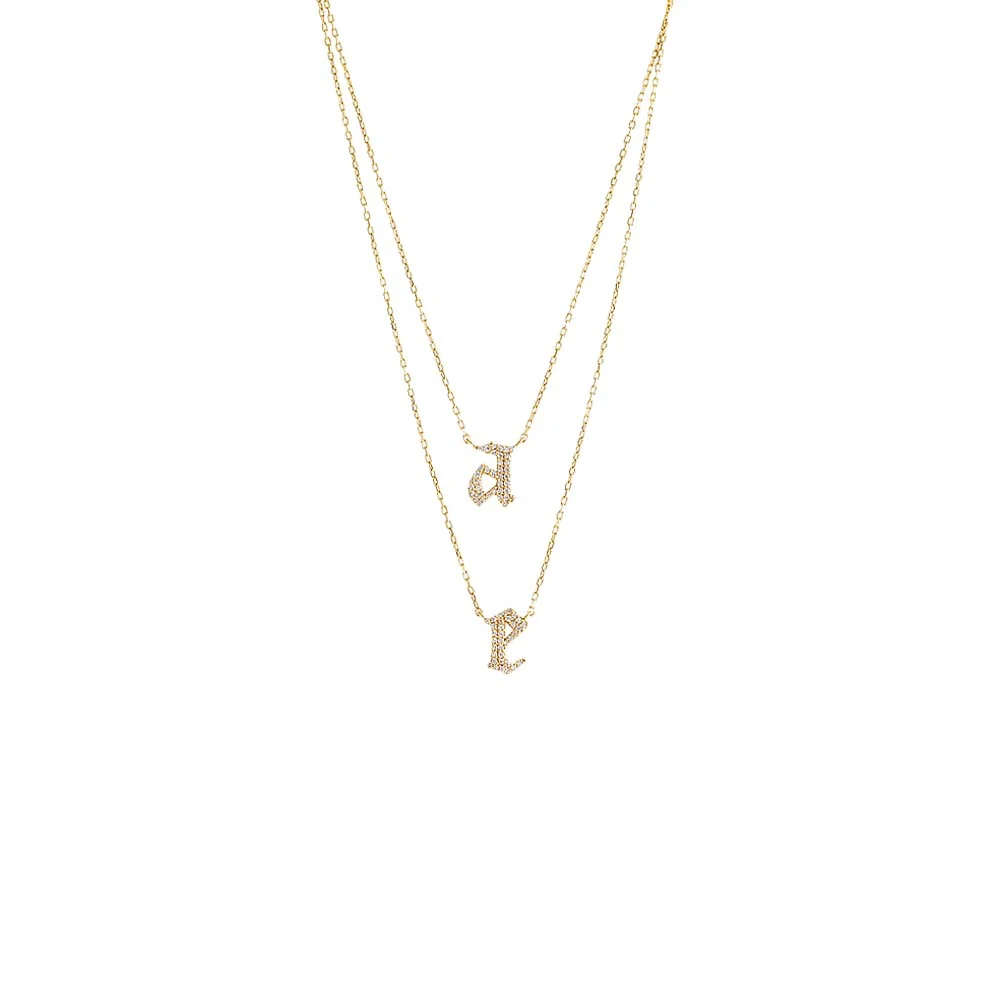 Pave Gothic Double Initial Necklace