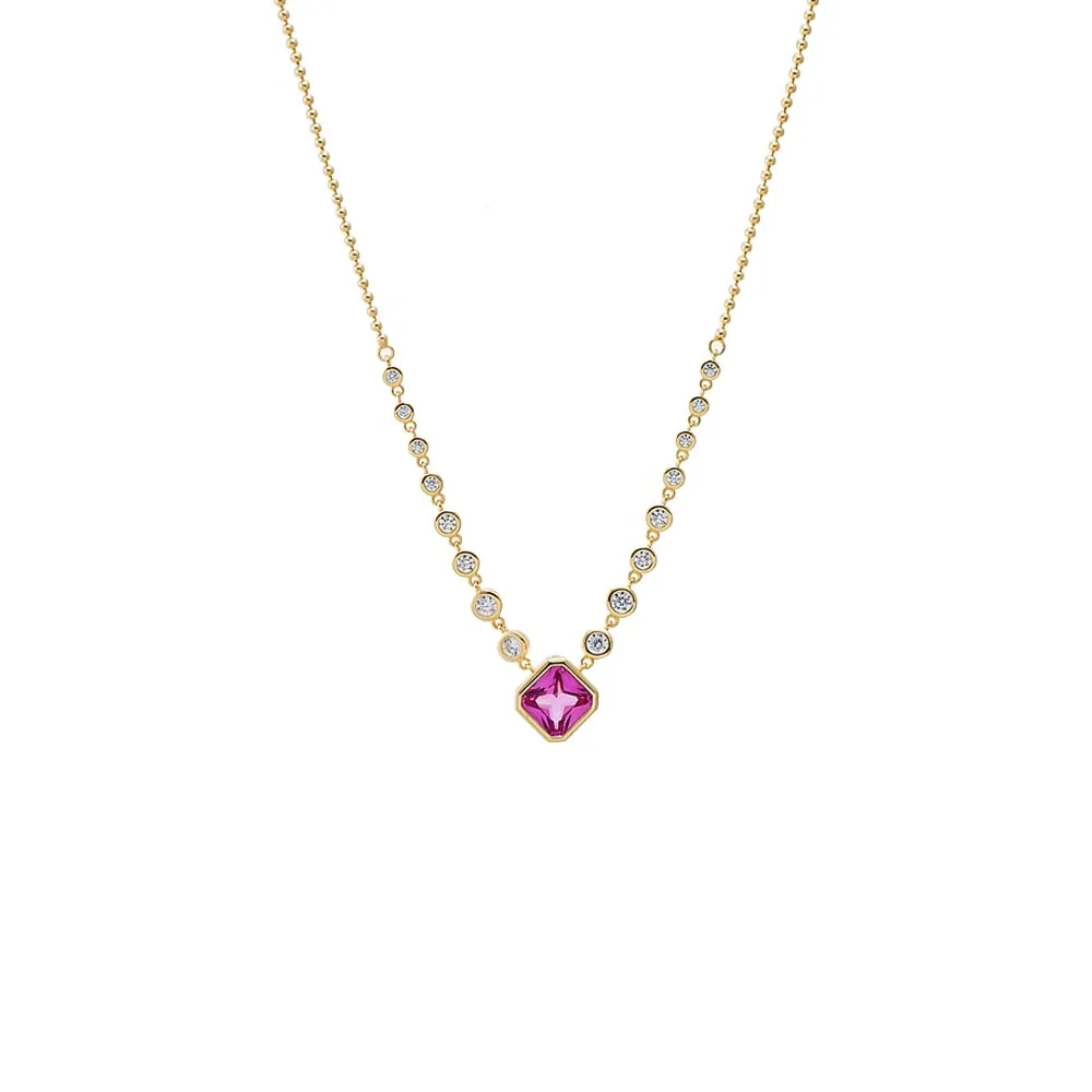 Pink Clover CZ Station Necklace