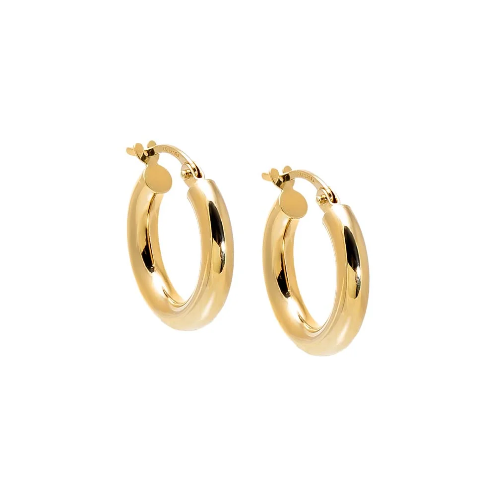 Solid Rounded Tube Hoop Earring 14K