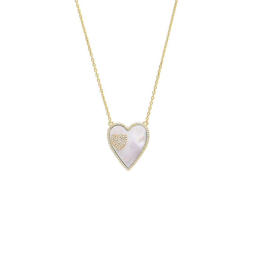 Jumbo Pavé Colored Gemstone Double Heart Necklace