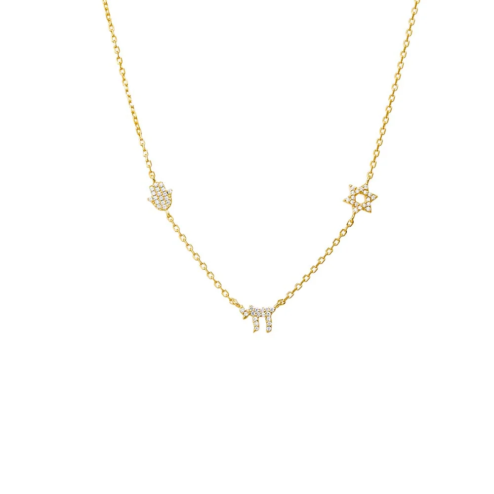 Jewish Pave Charms Necklace