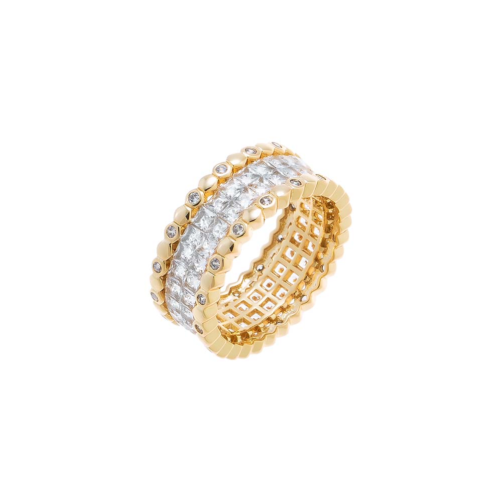CZ Diamond-Cut Beaded Bezel Wide Band