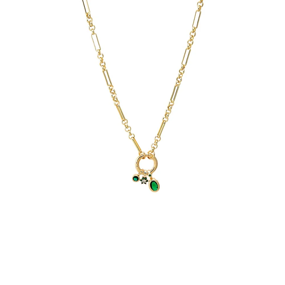 Green CZ Charm Trio Multi Chain Clicker Toggle Necklace