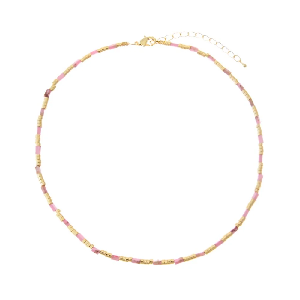 Golden Pink Emperor Gemstone Choker Necklace