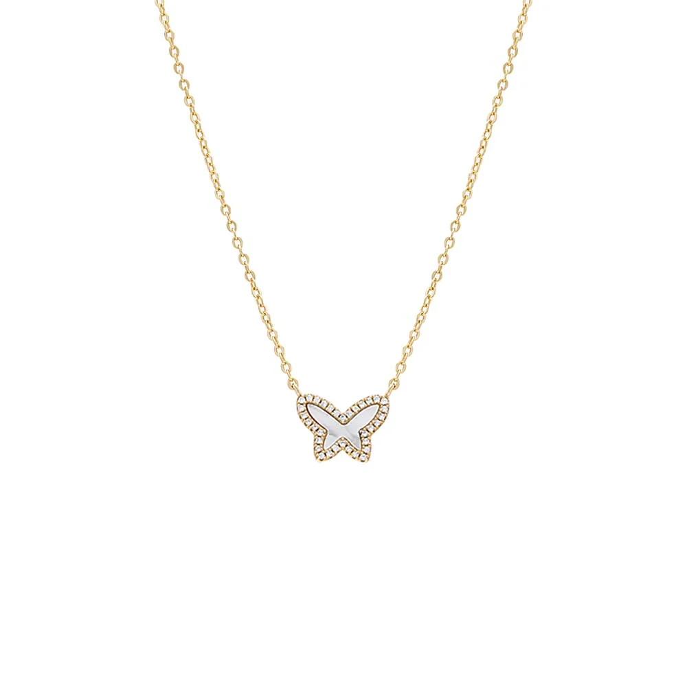 Pave Colored Stone Butterfly Necklace