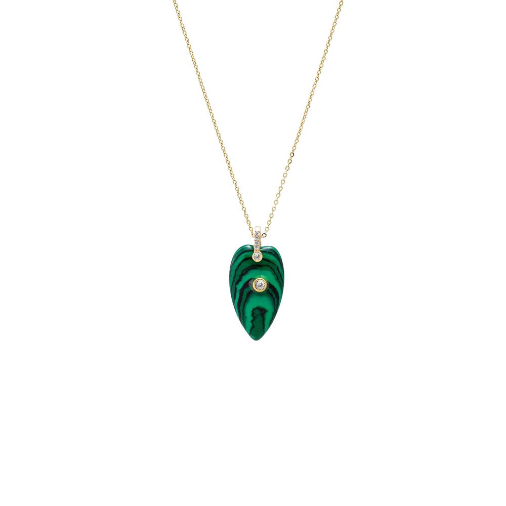 CZ Bezel Elongated Heart Natural Stone Necklace
