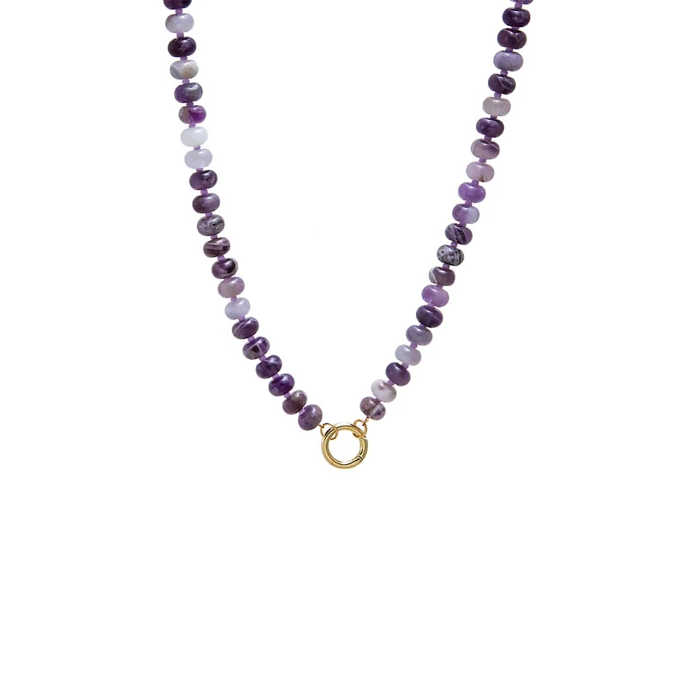 Purple Amethyst Natural Stone Beaded Clicker Necklace