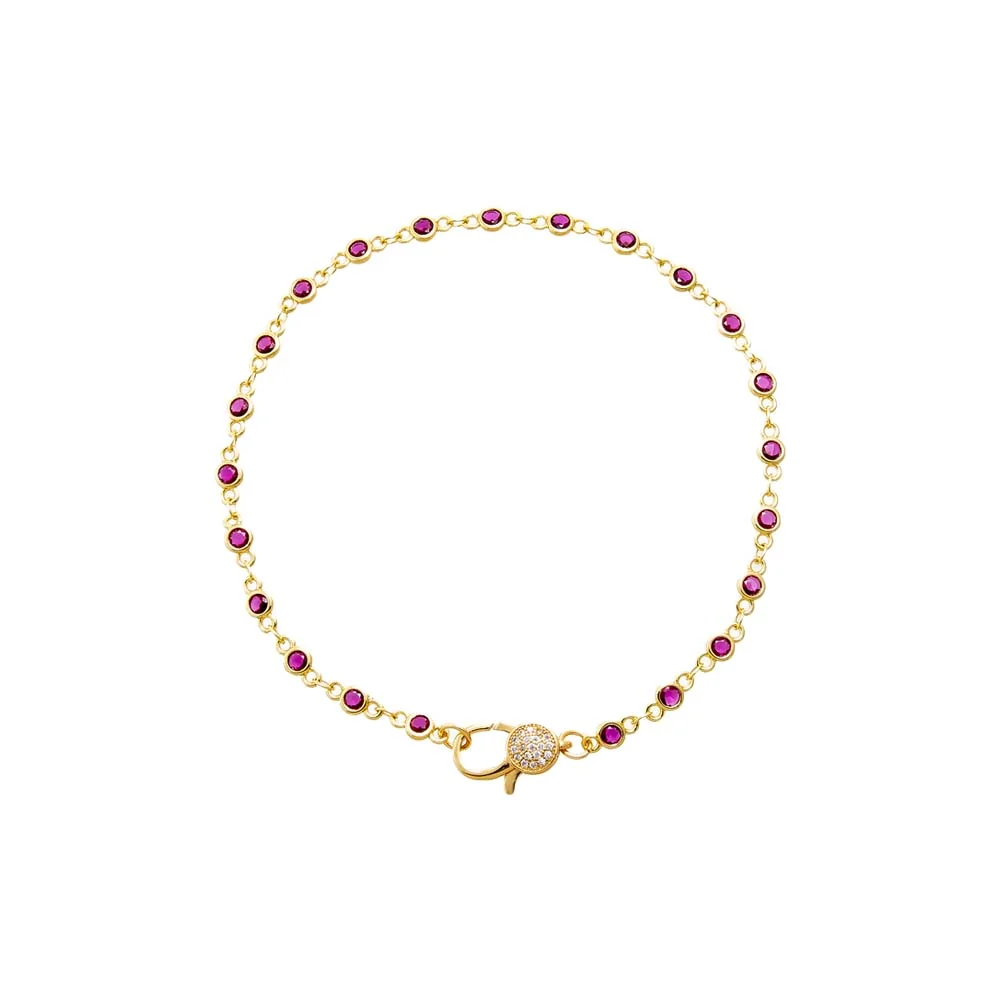 Colored CZ Bezel Pave Clasp Tennis Link Chain Anklet