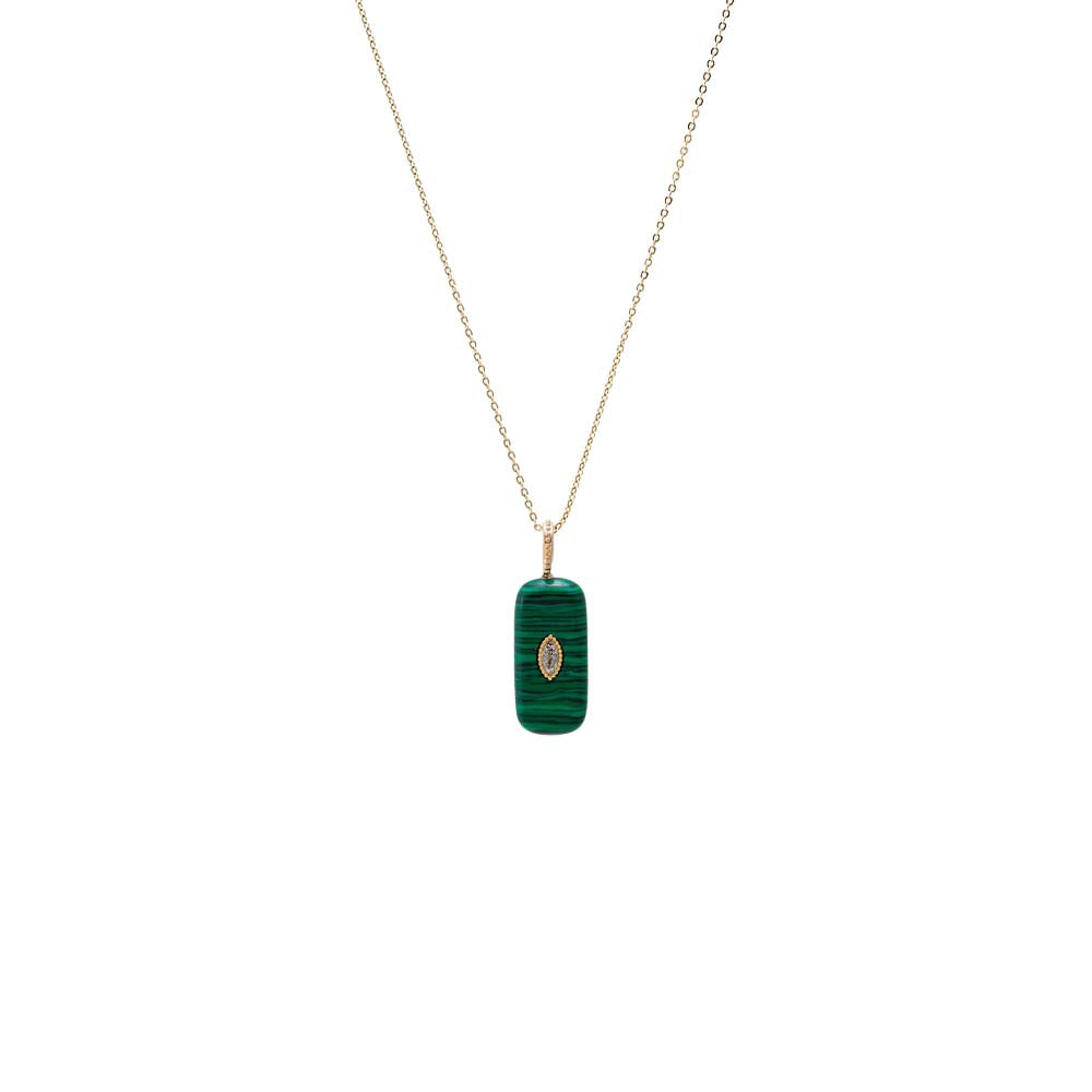 CZ Marquise Bezeled Natural Stone Pendant Necklace