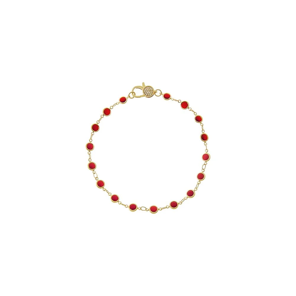 Ruby Red Station Pave Lobster Clasp Link Chain Anklet