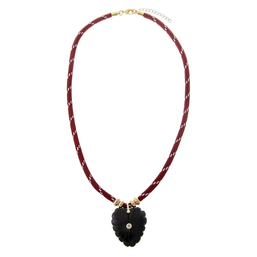 Onyx Heart Natural Stone Burgundy Rope Necklace