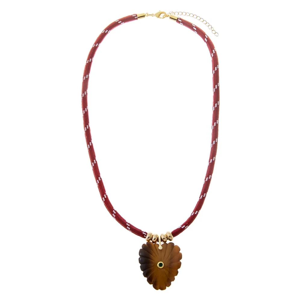 Tiger Eye Heart Natural Stone Burgundy Rope Necklace