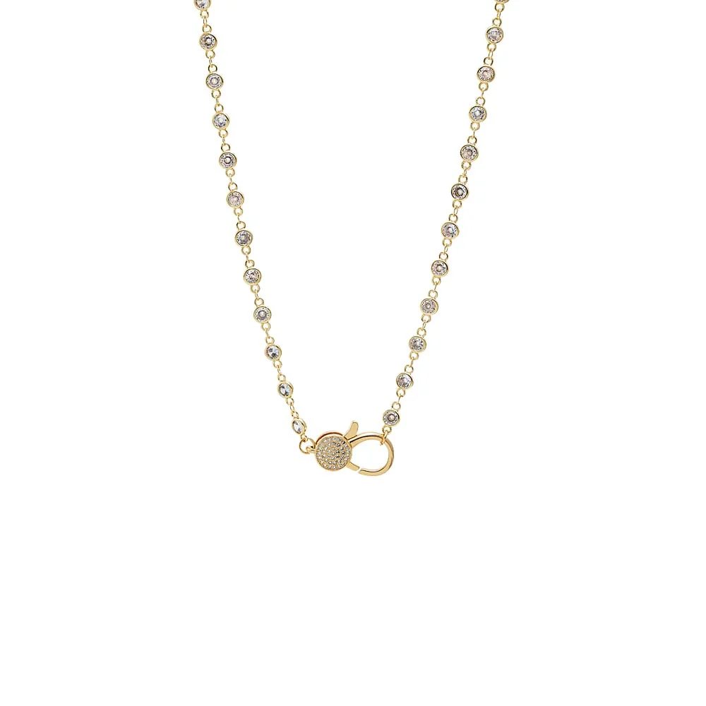CZ Round Bezel Station Pave Lobster Clasp Chain Necklace
