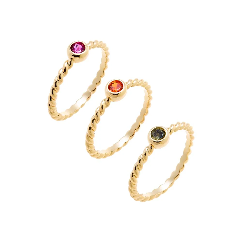 CZ Multi Color Twisted Triple Row Band Ring