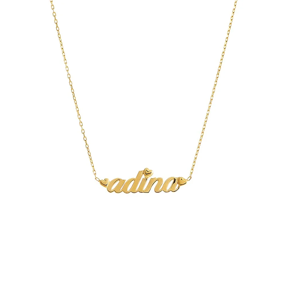 Solid Heart Accented Nameplate Necklace