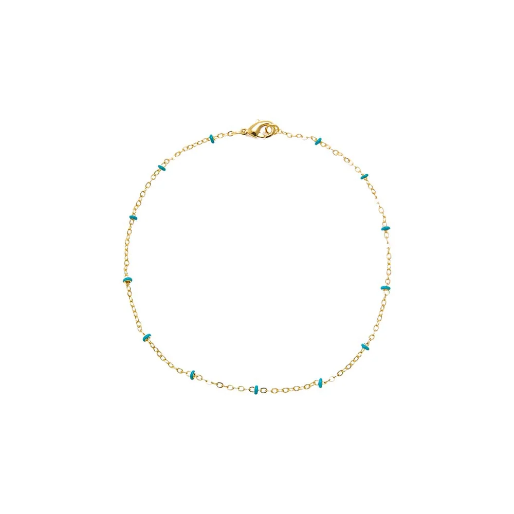 Colored Enamel Beaded Link Chain Anklet