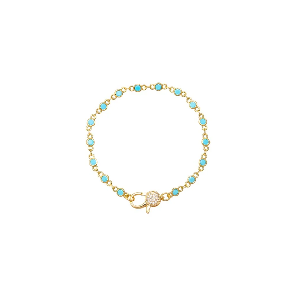 Colored CZ Bezel Pave Clasp Tennis Link Chain Bracelet