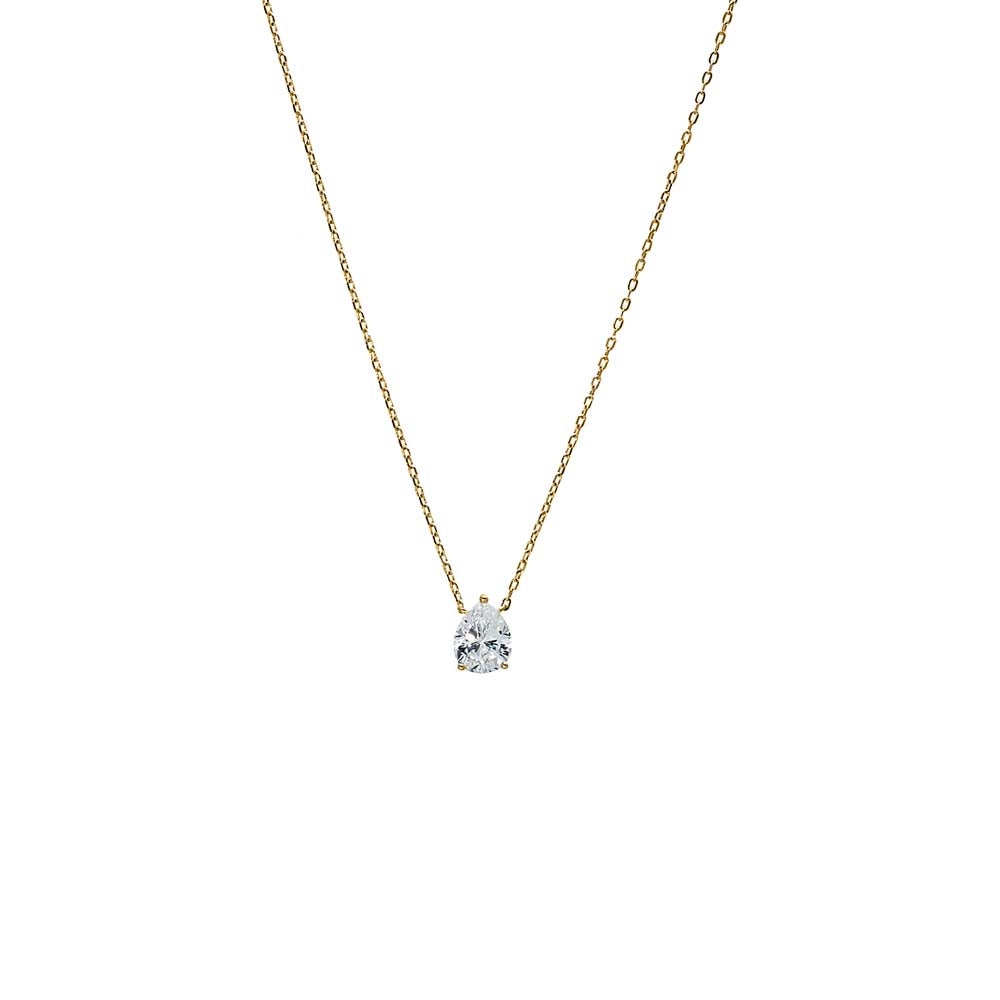 CZ Pear Three Prong Pendant Necklace