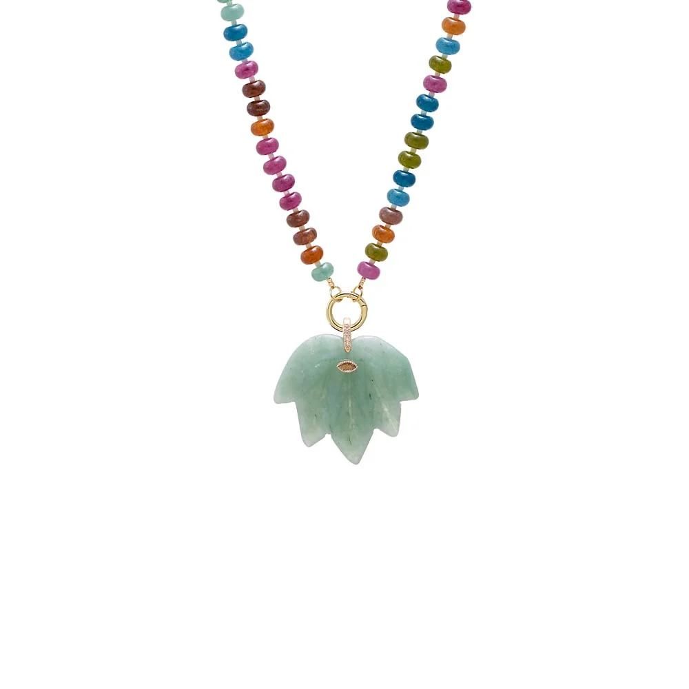 Jade Green Leaf Pendant Beaded Clicker Necklace