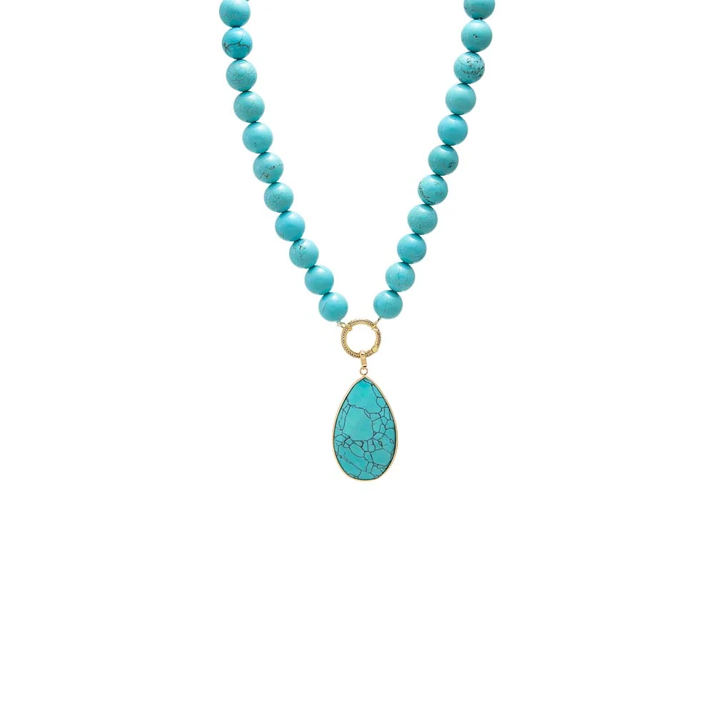 Vintage Turquoise Teardrop Pendant With Beaded Necklace