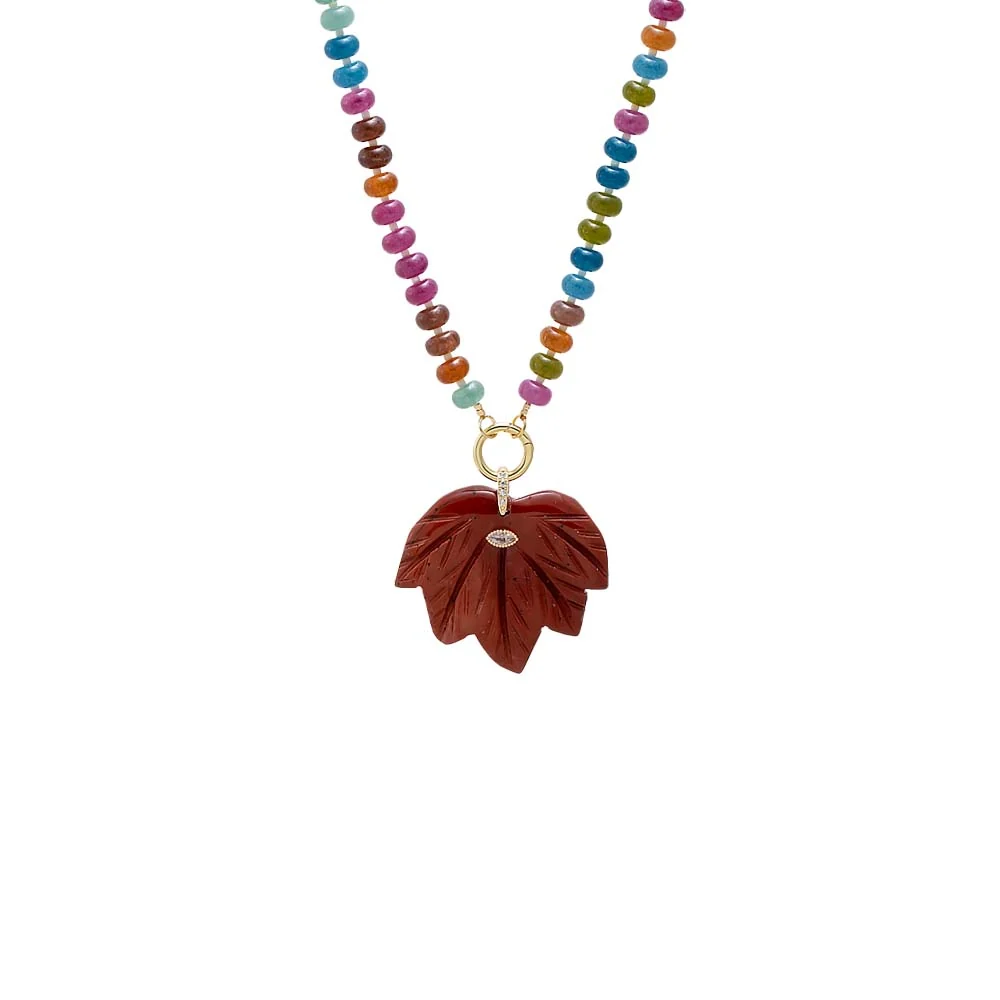 Burgundy Leaf Pendant Beaded Clicker Necklace