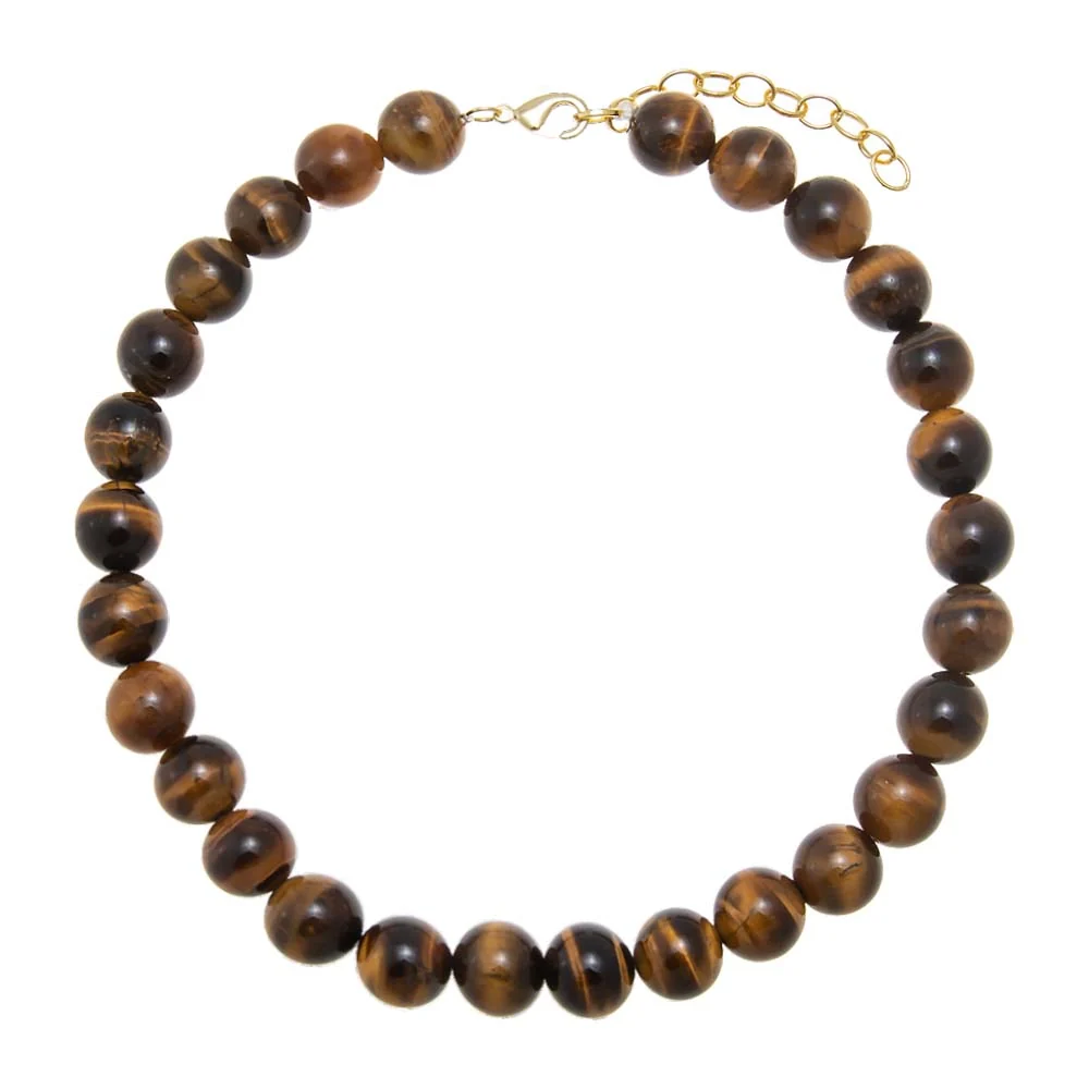 Tiger Eye Natural Stone Ball Chain Necklace