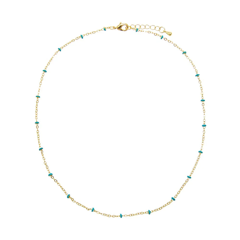 Colored Enamel Beaded Link Chain Choker Necklaced