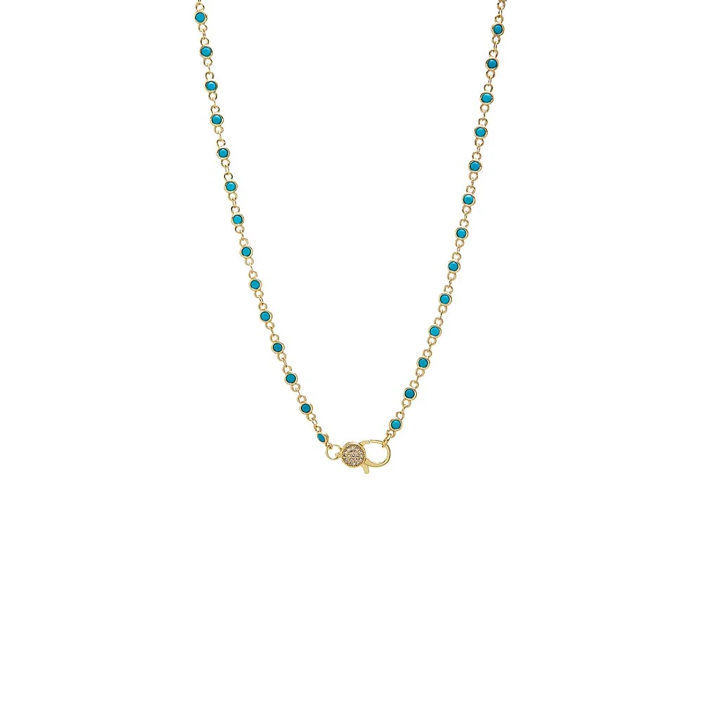Turquoise Bezel Pave Lobster Clasp Chain Necklace