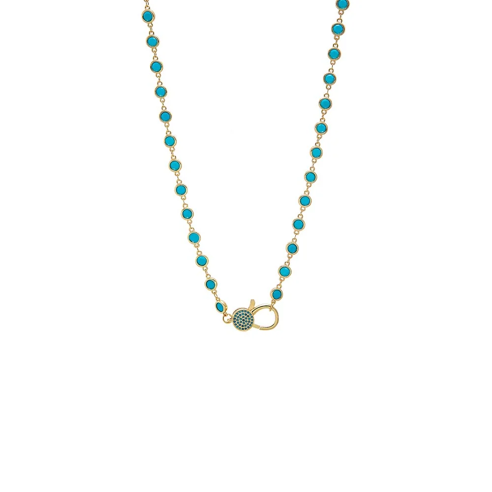 Luxury Bezel /Pave Turquoise Lobster Clasp Chain Necklace