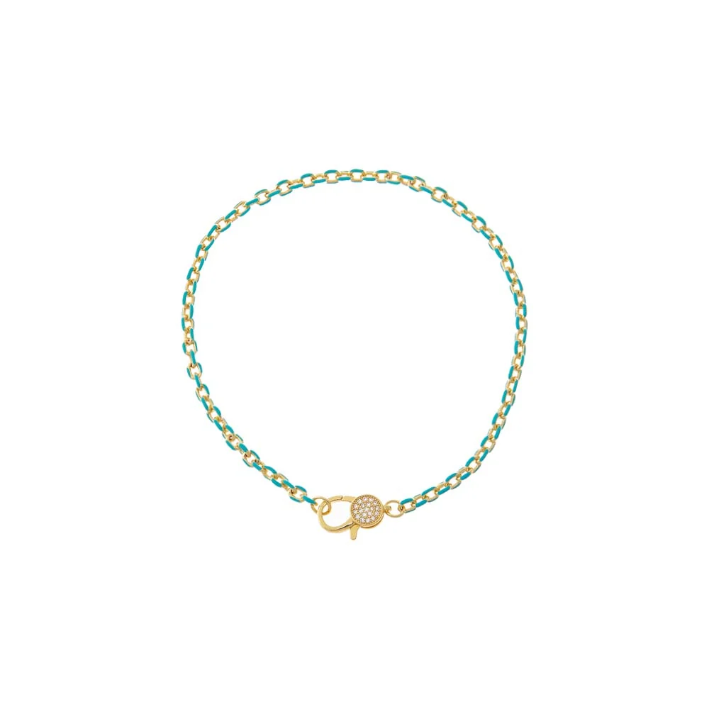 Colored Enamel Pave Disc Clasp Link Chain Anklet