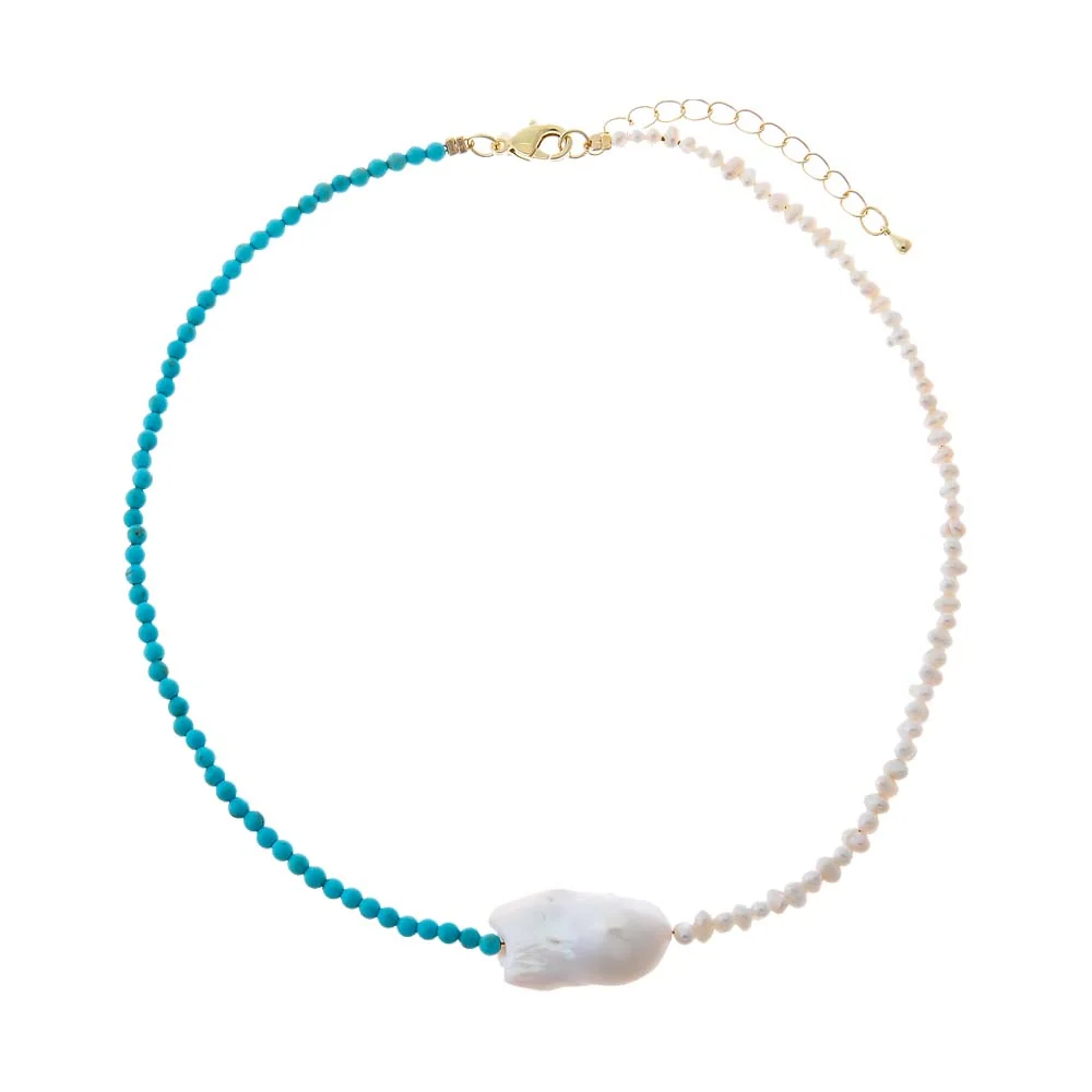 Ocean Mist Turquoise/ Baroque Pearl Choker Necklace