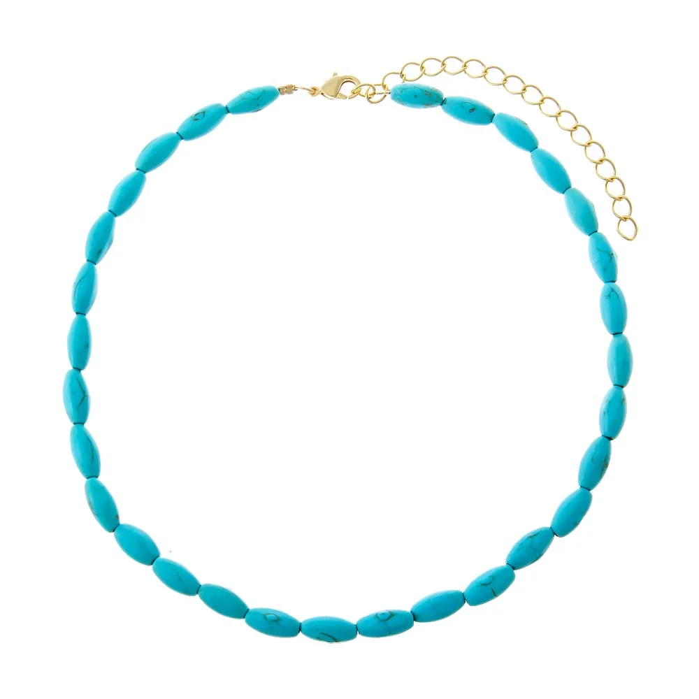Turquoise Oval Rice Beaded Choker Necklace